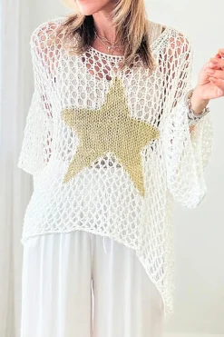 Outlet Dear-Lover Star Graphic Crochet Knitted Summer Sweater Top White