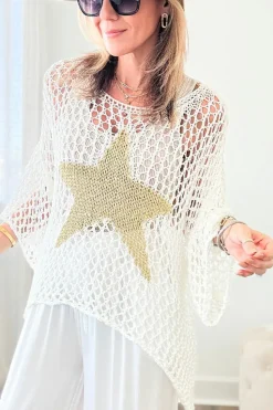 Outlet Dear-Lover Star Graphic Crochet Knitted Summer Sweater Top White