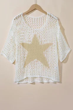 Outlet Dear-Lover Star Graphic Crochet Knitted Summer Sweater Top White