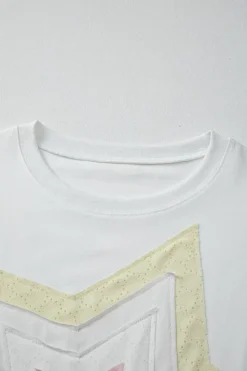 New Dear-Lover Star Layered Patched Graphic Drop Shoulder Half Sleeve Loose Tee White