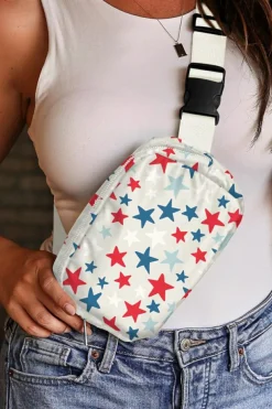 New Dear-Lover Star Printed Buckle Strap Flag Day Crossbody Bag White