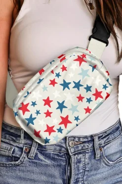 New Dear-Lover Star Printed Buckle Strap Flag Day Crossbody Bag White