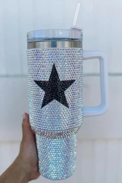 Sale Dear-Lover Star Shape Full Rhinestone Stainless Portable Cup 40oz White