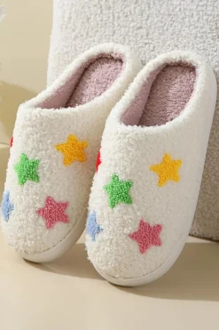 Discount Dear-Lover Star Shape Non-Slip Plush Home Slippers White