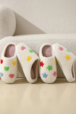 Discount Dear-Lover Star Shape Non-Slip Plush Home Slippers White