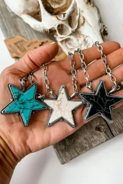 Fashion Dear-Lover Star Shape Pendant Chain Necklace White