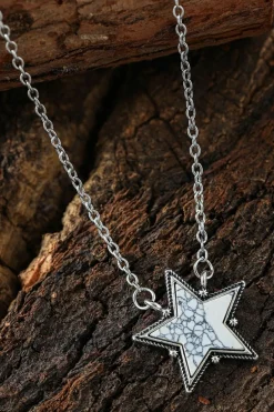 Fashion Dear-Lover Star Shape Pendant Chain Necklace White