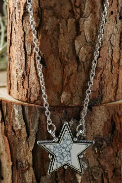 Fashion Dear-Lover Star Shape Pendant Chain Necklace White