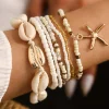 New Dear-Lover Starfish Shell Decor Multi Layer Beaded Bracelet Set White