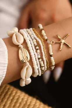 New Dear-Lover Starfish Shell Decor Multi Layer Beaded Bracelet Set White
