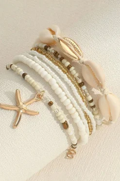 New Dear-Lover Starfish Shell Decor Multi Layer Beaded Bracelet Set White