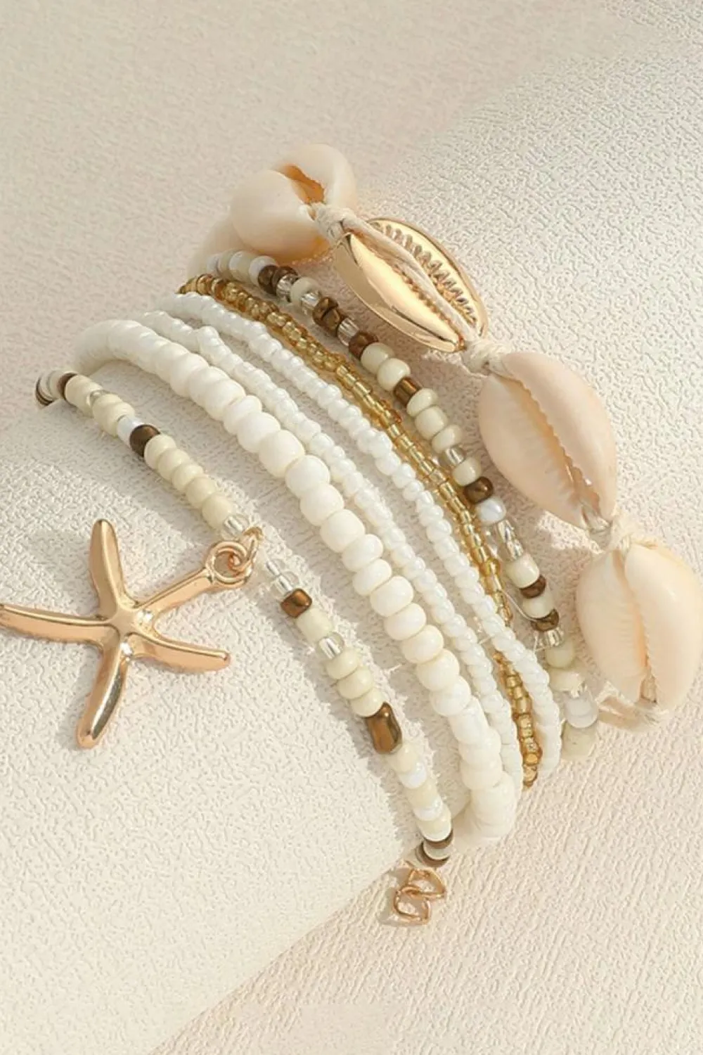 New Dear-Lover Starfish Shell Decor Multi Layer Beaded Bracelet Set White