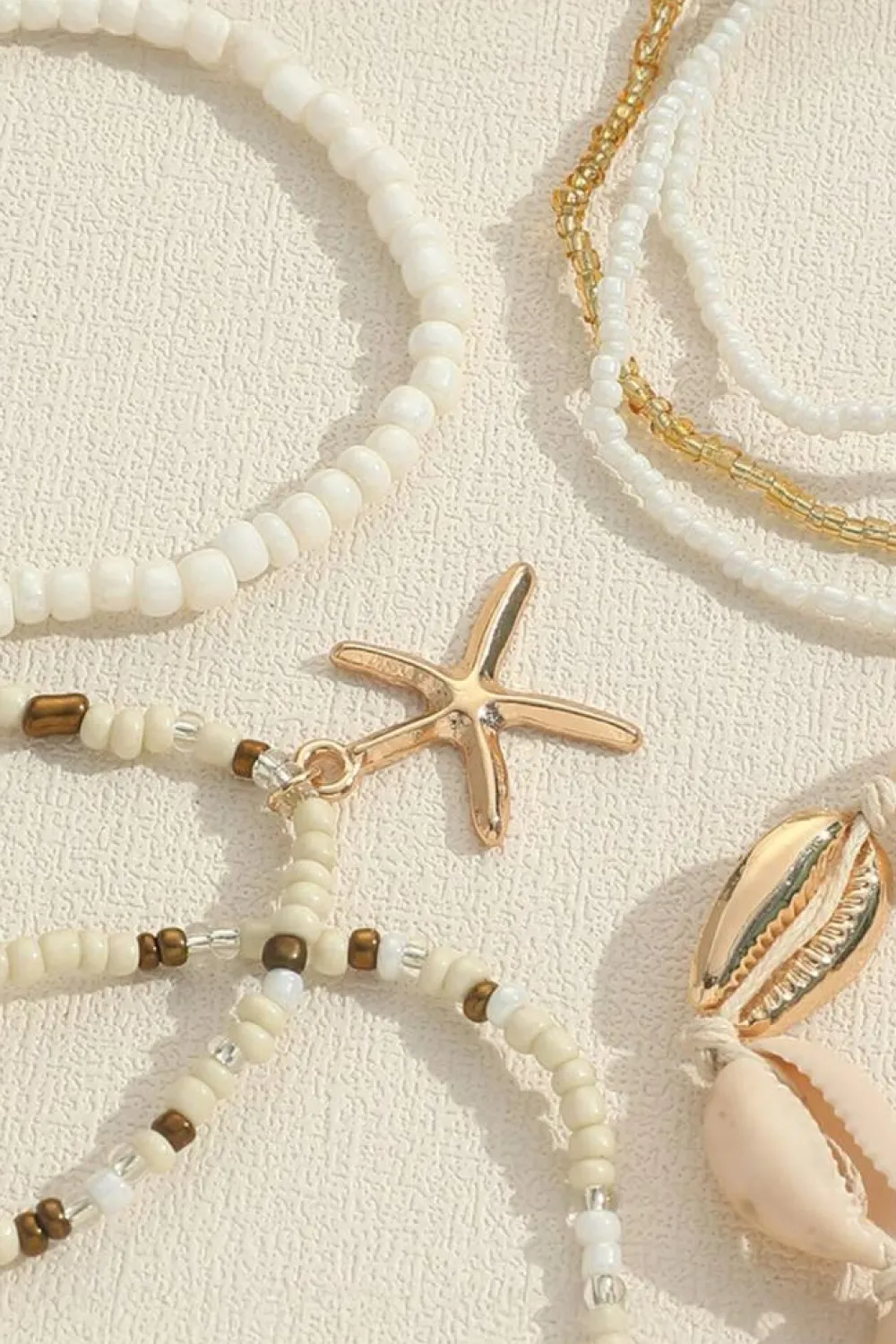 New Dear-Lover Starfish Shell Decor Multi Layer Beaded Bracelet Set White