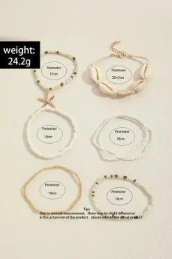 New Dear-Lover Starfish Shell Decor Multi Layer Beaded Bracelet Set White