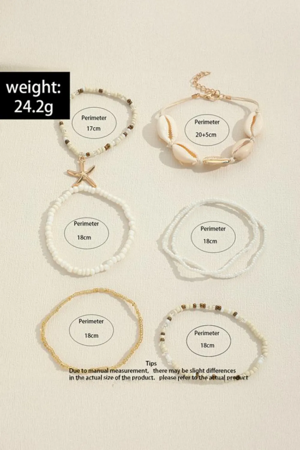 New Dear-Lover Starfish Shell Decor Multi Layer Beaded Bracelet Set White