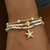 Best Dear-Lover Starfish Shell Pearl Beaded Elastic Layered Bracelet White