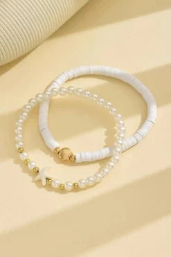 Hot Dear-Lover Starfish Shell Pearl Decor Beaded Double Layer Anklet White