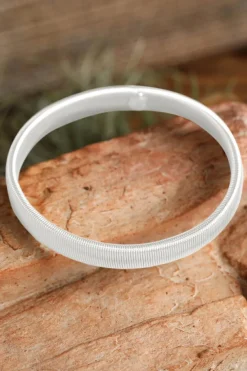Clearance Dear-Lover Stretchy Plated Metal Wide Bangle White