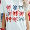 Best Dear-Lover Stripe and Star Bowknot Graphic Tee White