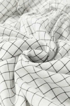 Hot Dear-Lover Checkered Frilled V Neck Bracelet Sleeve Babydoll Dress White Stripe