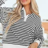 Outlet Dear-Lover Color Block Buttoned Crew Neck Oversized Sweatshirt White Stripe