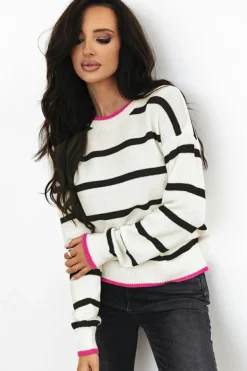 Outlet Dear-Lover Color Contrast Drop Shoulder Crew Neck Sweater White Stripe