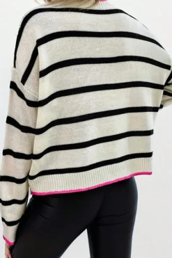 Outlet Dear-Lover Color Contrast Drop Shoulder Crew Neck Sweater White Stripe