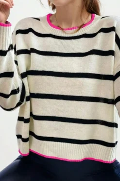 Outlet Dear-Lover Color Contrast Drop Shoulder Crew Neck Sweater White Stripe