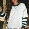 Clearance Dear-Lover Colorblock Sleeve Exposed Seam Fake-2-Piece Sweatshirt White Stripe
