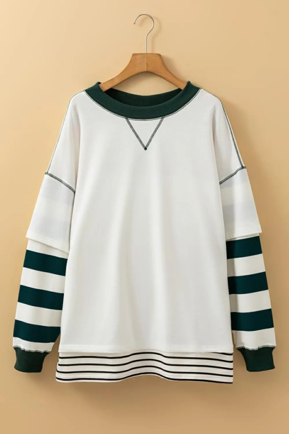 Clearance Dear-Lover Colorblock Sleeve Exposed Seam Fake-2-Piece Sweatshirt White Stripe