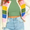 Hot Dear-Lover Colorful Pattern Button Front Sweater Cardigan White Stripe