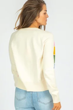 Hot Dear-Lover Colorful Pattern Button Front Sweater Cardigan White Stripe
