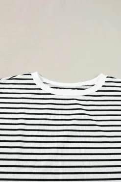 Clearance Dear-Lover Contrast Edge Tee and Shorts Set White Stripe