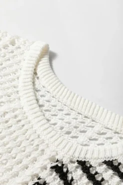 Outlet Dear-Lover Contrast Striped Crochet Puff Sleeve Sweater White Stripe