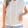 Clearance Dear-Lover Drawstring Hooded Loose Sweater T Shirt White Stripe