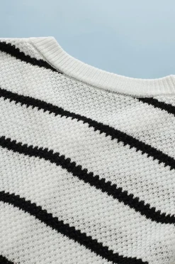 Sale Dear-Lover Henley Buttoned Placket Drop Shoulder Bracelet Sleeve Knit Sweater Tee White Stripe