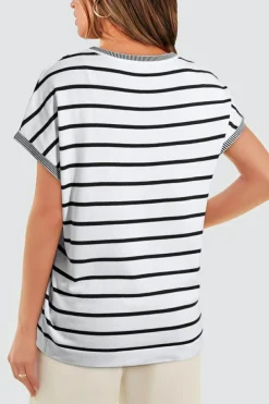Sale Dear-Lover Knitted Bat Sleeve T Shirt White Stripe