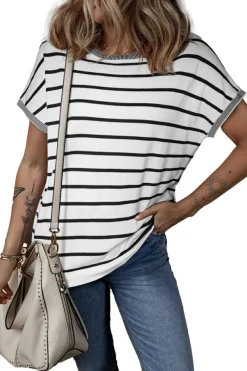 Sale Dear-Lover Knitted Bat Sleeve T Shirt White Stripe