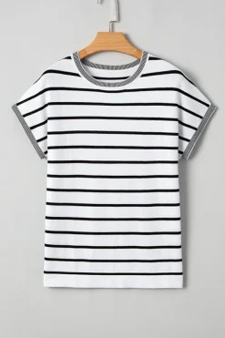 Sale Dear-Lover Knitted Bat Sleeve T Shirt White Stripe