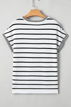 Sale Dear-Lover Knitted Bat Sleeve T Shirt White Stripe