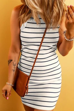 Outlet Dear-Lover Ribbed Knit Tank Mini Dress White Stripe