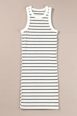 Outlet Dear-Lover Ribbed Knit Tank Mini Dress White Stripe