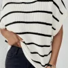 Sale Dear-Lover Round Neck Batwing Sleeve Sweater White Stripe