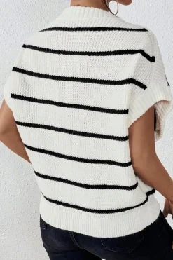 Sale Dear-Lover Round Neck Batwing Sleeve Sweater White Stripe