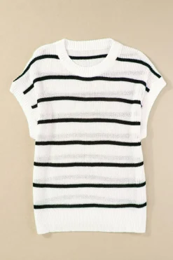 Sale Dear-Lover Round Neck Batwing Sleeve Sweater White Stripe