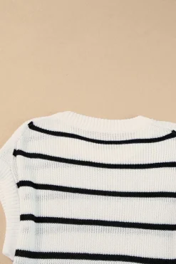 Sale Dear-Lover Round Neck Batwing Sleeve Sweater White Stripe