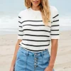 Outlet Dear-Lover Striped Half Sleeve Knitted Tee White Stripe