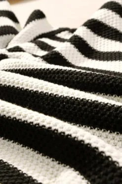 Online Dear-Lover V Neck Pocketed Drawstring Hooded Sweater White Stripe