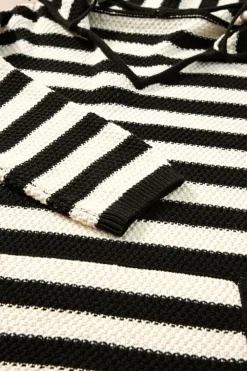 Online Dear-Lover V Neck Pocketed Drawstring Hooded Sweater White Stripe