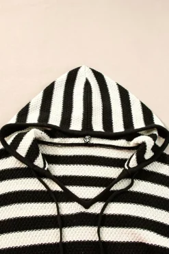 Online Dear-Lover V Neck Pocketed Drawstring Hooded Sweater White Stripe